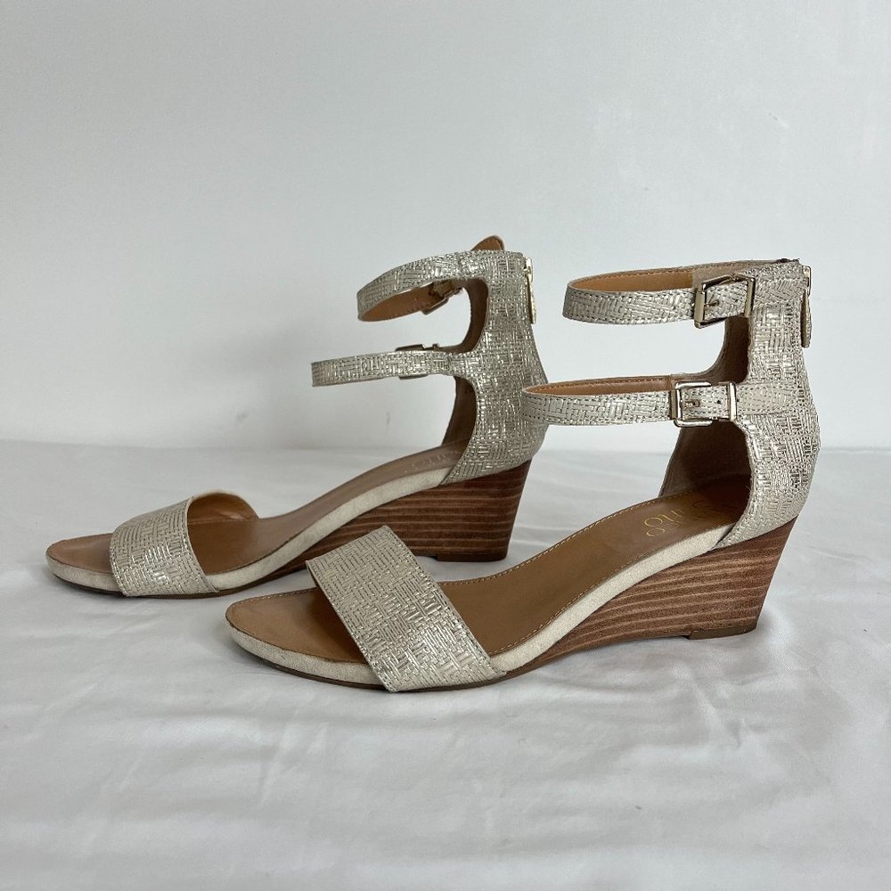 Gold Metallic Wedge Sandals - Franco Sarto - Size 7.5